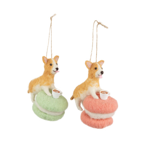 Ornaments: Felt Asst'd Felt Dog on Macaroon with Coffee cup  - Ages 3+