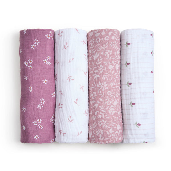 Aden + Anais: Organic Muslin Swaddles 4-Pk - Heritage Floral - Age 0+
