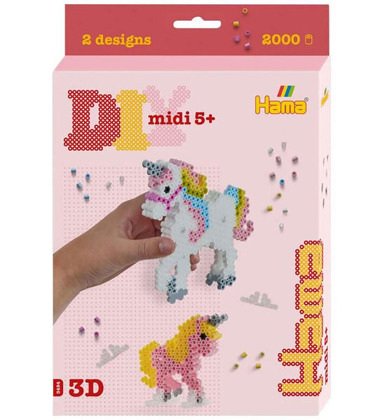 Hama: Midi Beads Hanging Box 3D Unicorns - Ages 5+