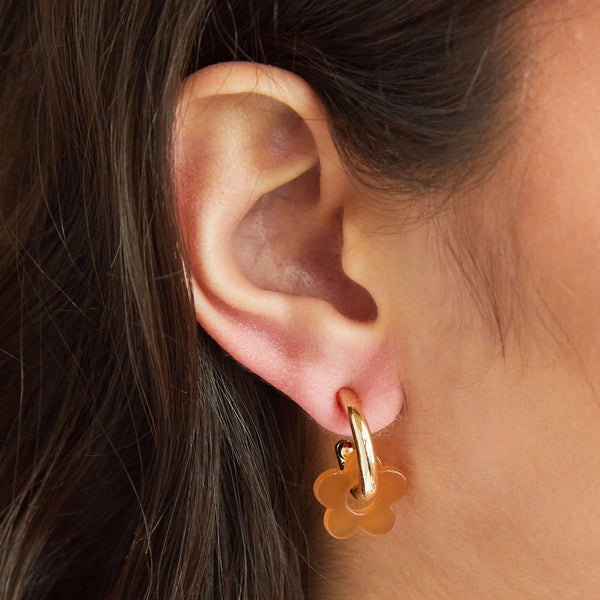 Earrings: Aqua & Sand Flower - Gold