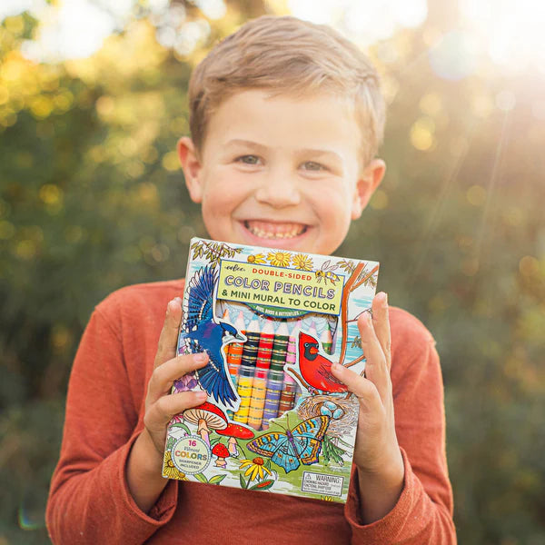 EeBoo: 8 Double-Sided Coloured Pencils & Mini Mural: Bugs, Birds & Butterflies - Ages 4+