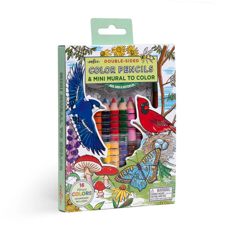 EeBoo: 8 Double-Sided Coloured Pencils & Mini Mural: Bugs, Birds & Butterflies - Ages 4+