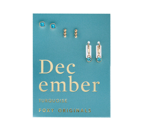 Earrings: Birthstone December Turquoise - Gold