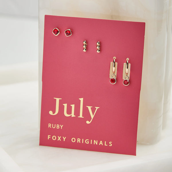 Earrings: Birthstone July Ruby - Gold