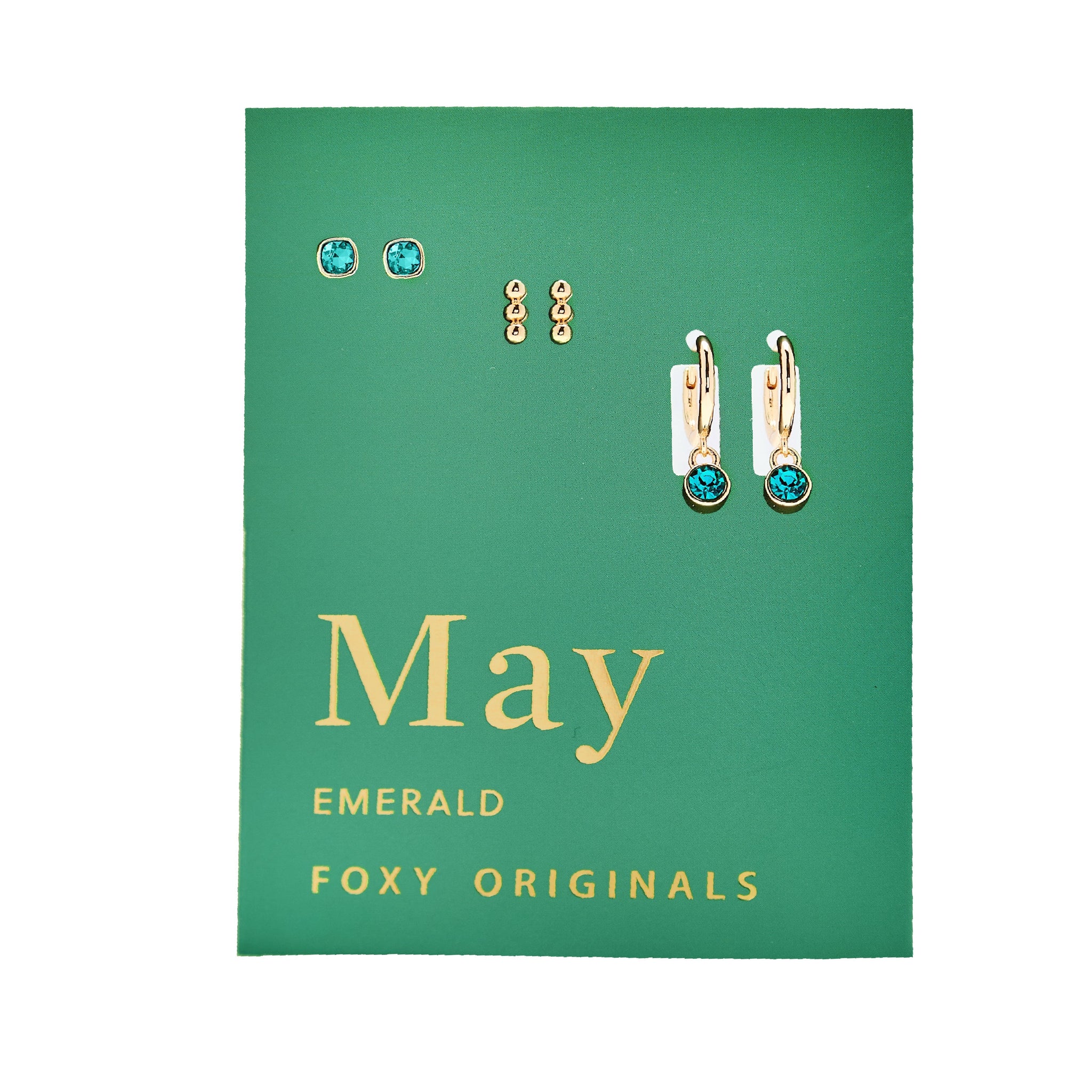 Earrings: Birthstone May Emerald - Gold