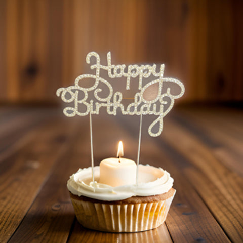 Rhinestone Happy Birthday Script Cake Topper