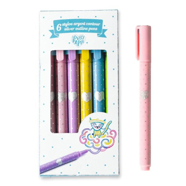 6 Silver Outline Pens - Ages 6+