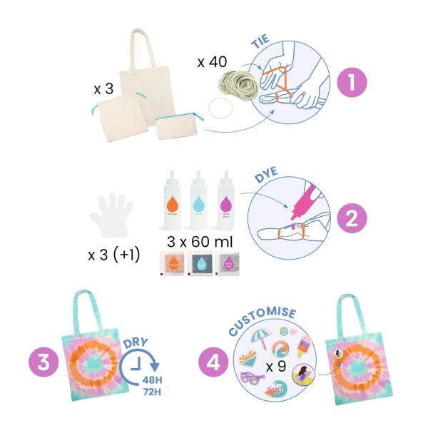 Djeco DIY Sunshine Camp 3 Tie-dye Accessories to Create Craft Kit