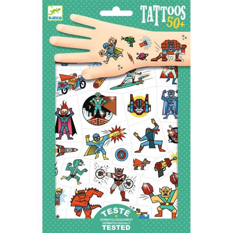 Djeco: Temporary Tattoos / Heroes Vs. Villains - Ages 3+