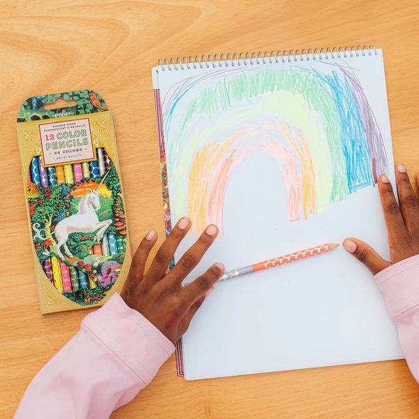 EeBoo: 12 Coloured Pencils - 24 Metallic and Fluorescent Colours Unicorn - Ages 3+