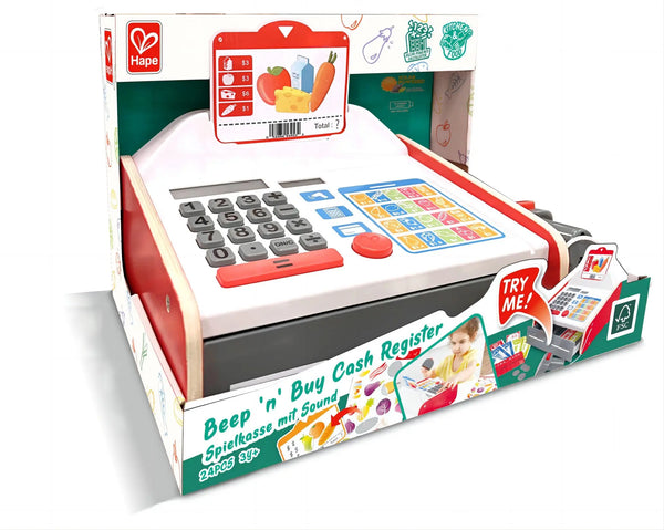 Hape - Wooden Beep 'n Buy Cash Register Pretend Playset
