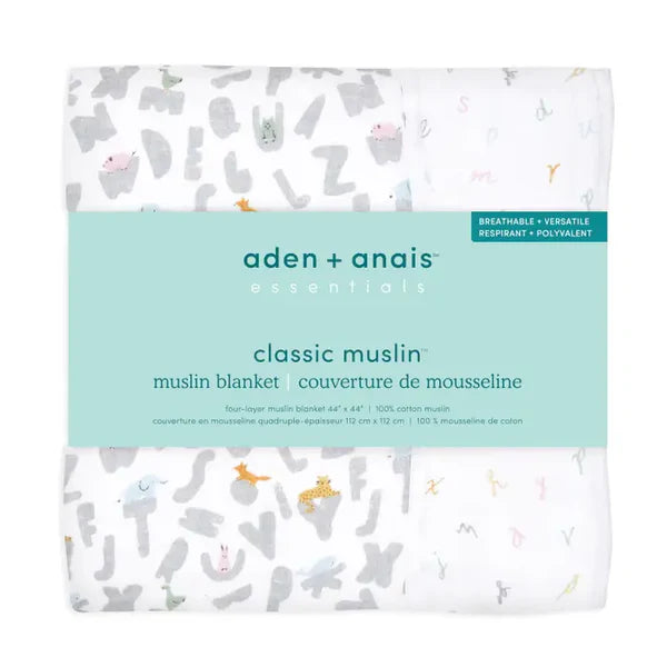 Aden + Anais: Essentials - Muslin Blanket - Alphabet Animals - Age 0+