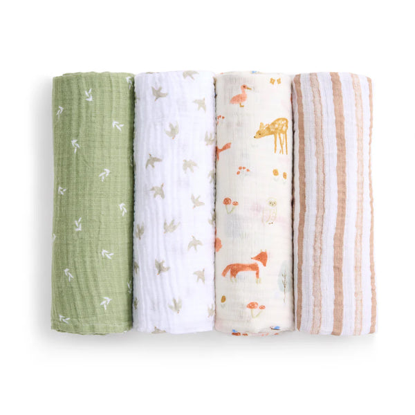 Aden + Anais: Essentials Cotton Muslin Swaddles 4-Pack: Sage Woodland - Age 0+