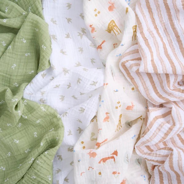 Aden + Anais: Essentials Cotton Muslin Swaddles 4-Pack: Sage Woodland - Age 0+