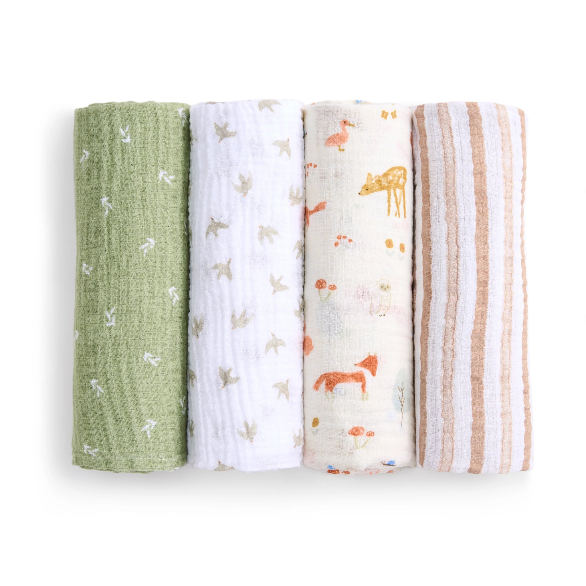 Aden + Anais: Essentials cotton muslin swaddle blanket 4 pk -Sage Woodland - Age 0+