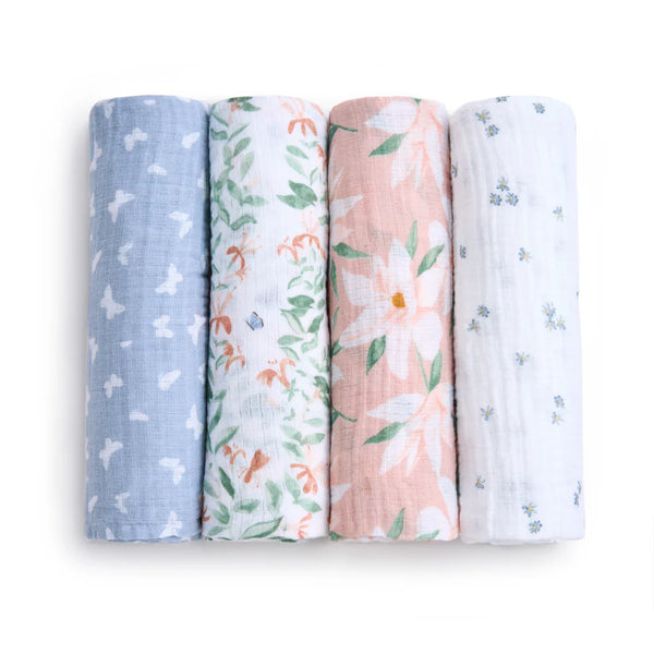 Aden + Anais: Essentials Cotton Muslin Swaddles 4-Pack: Butterfly Garden - Age 0+
