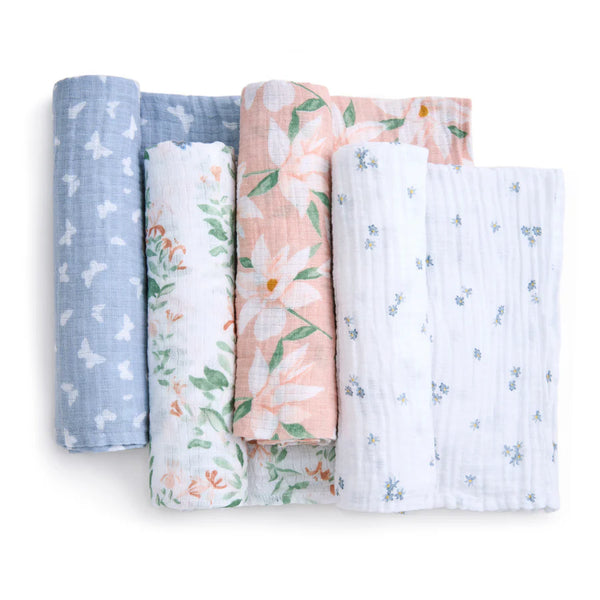 Aden + Anais: Essentials Cotton Muslin Swaddles 4-Pack: Butterfly Garden - Age 0+