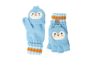 Flap Jack Kids - Knitted Fingerless Gloves with flap - Penguin