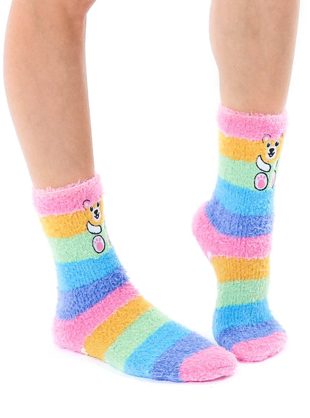 Fuzzy Teddy Crew Slipper Socks - One Size Fits Most
