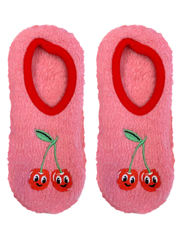 Fuzzy Cherry Slipper Socks - One Size Fits Most