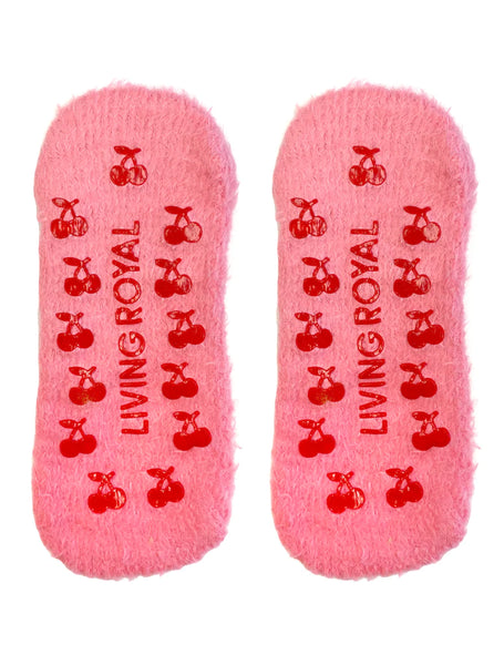 Fuzzy Cherry Slipper Socks - One Size Fits Most
