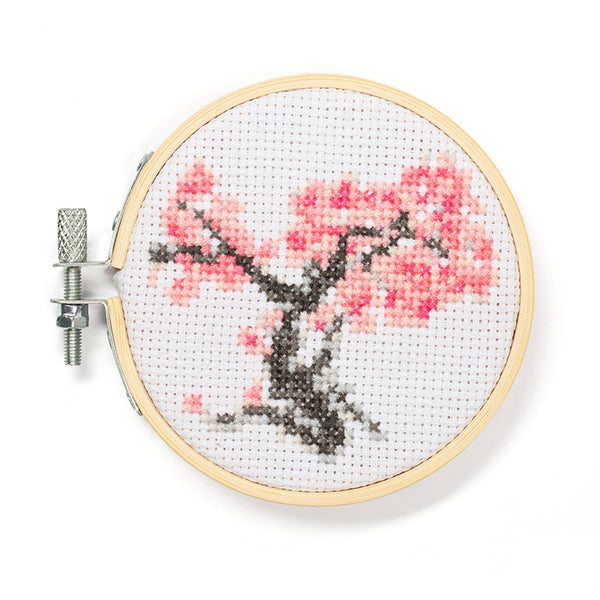Cherry Blossom Mini Cross Stitch Embroidery - Kikkerland