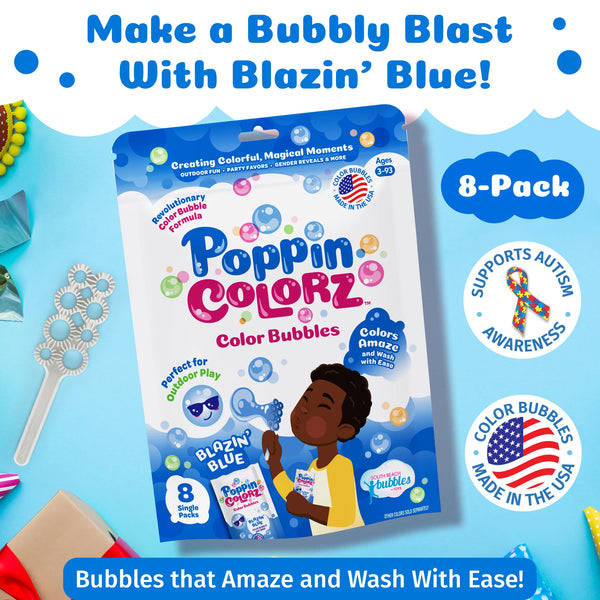 Poppin Colorz Blazin' Blue Colour Bubbles: 8 Party Packs - Ages 3+