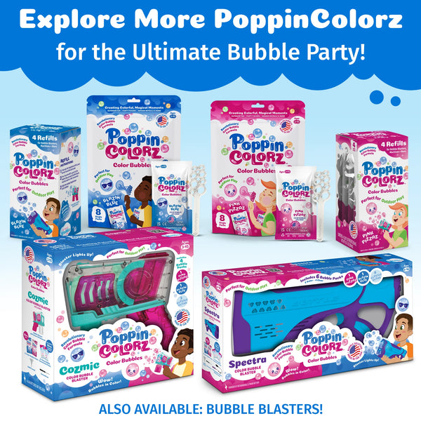 Poppin Colorz Blazin' Blue Colour Bubbles: 8 Party Packs - Ages 3+