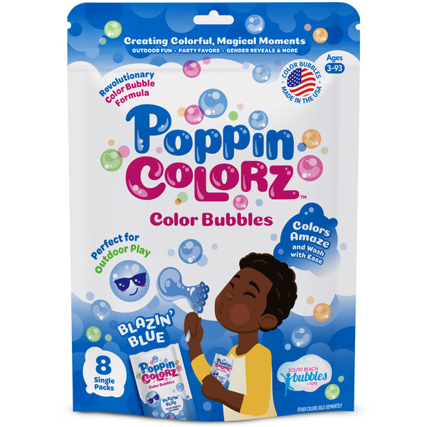 Poppin Colorz Blazin' Blue Colour Bubbles: 8 Party Packs - Ages 3+