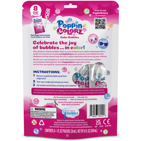 Poppin Colorz Pink Pizzaz Colour Bubbles: 8 Party Packs - Ages 3+