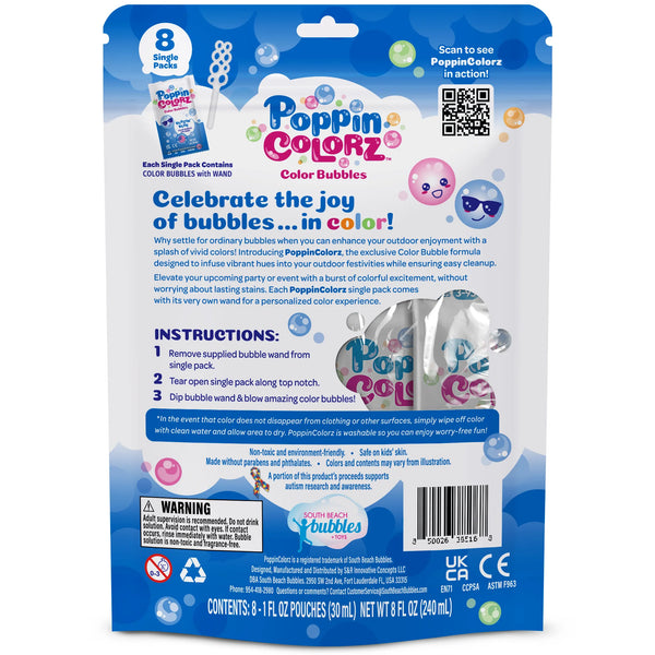 Poppin Colorz Blazin' Blue Colour Bubbles: 8 Party Packs - Ages 3+