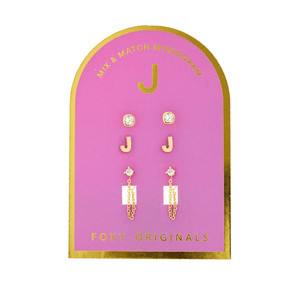 Earrings: Monogram Initial J Set - Gold or Silver