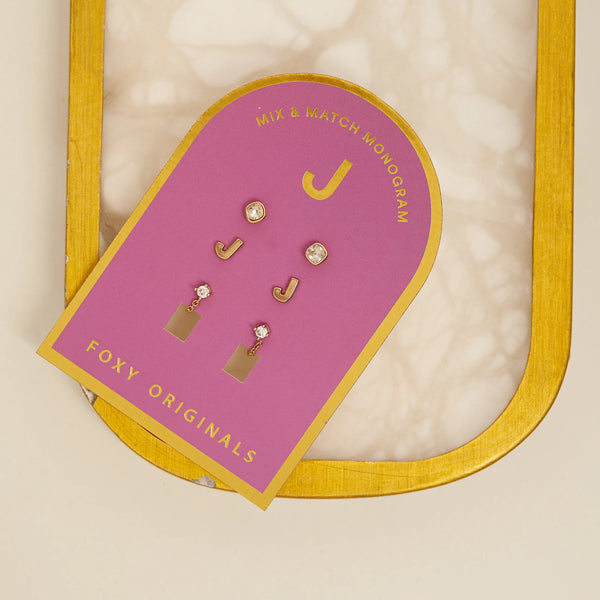 Earrings: Monogram Initial J Set - Gold or Silver