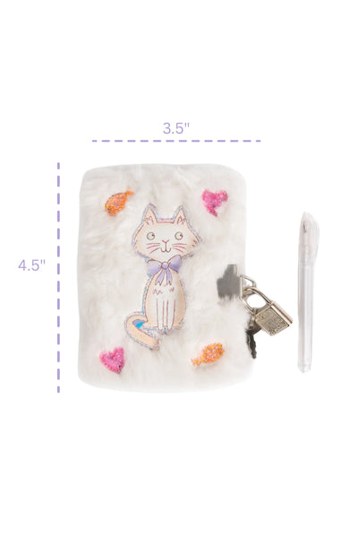 Great Pretenders Cuddle Cat Mini Furry Journal with Pen, Lock & Keys