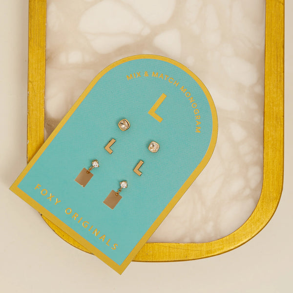 Earrings: Monogram Initial L Set - Gold or Silver