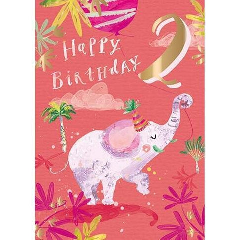 GC: Two Today Elephant Pink - Birthday Card