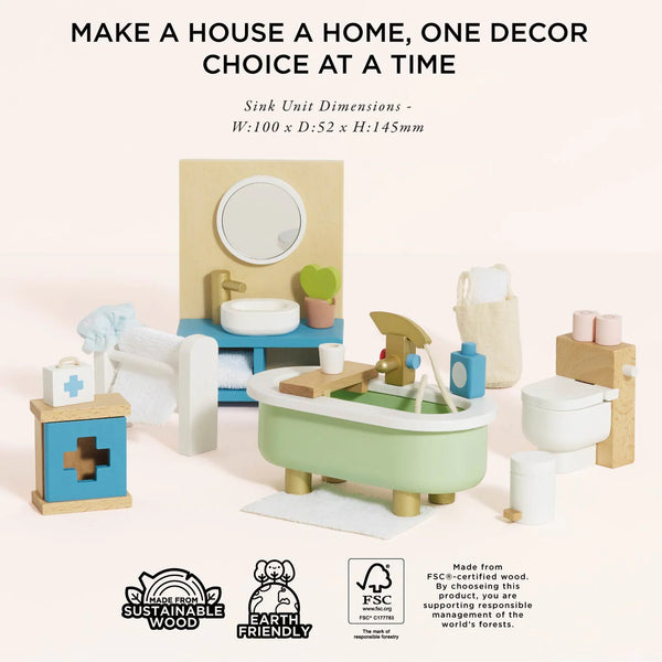 Le Toy Van: Wooden Doll House Bathroom Furniture - Age 3yrs+