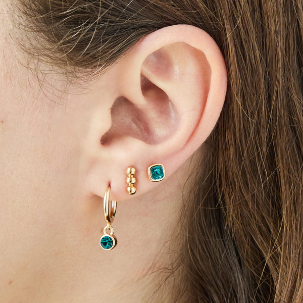 Earrings: Birthstone May Emerald - Gold