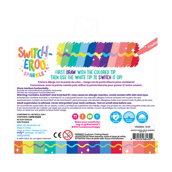 Ooly: Switch-eroo! Sparkle Glittery Colour Changing Markers set of 12 - Ages 3+