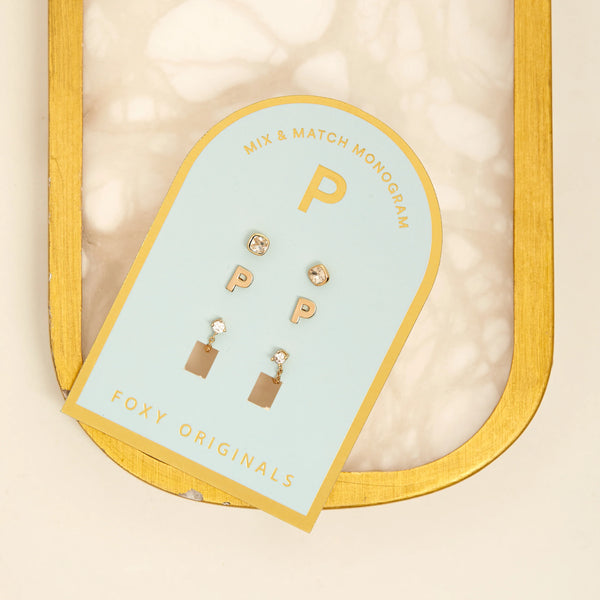 Earrings: Monogram Initial P Set - Gold or Silver