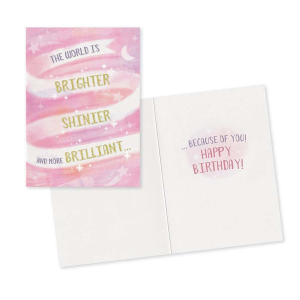 GC: Glitter Pink Ribbon Birthday - Birthday Card