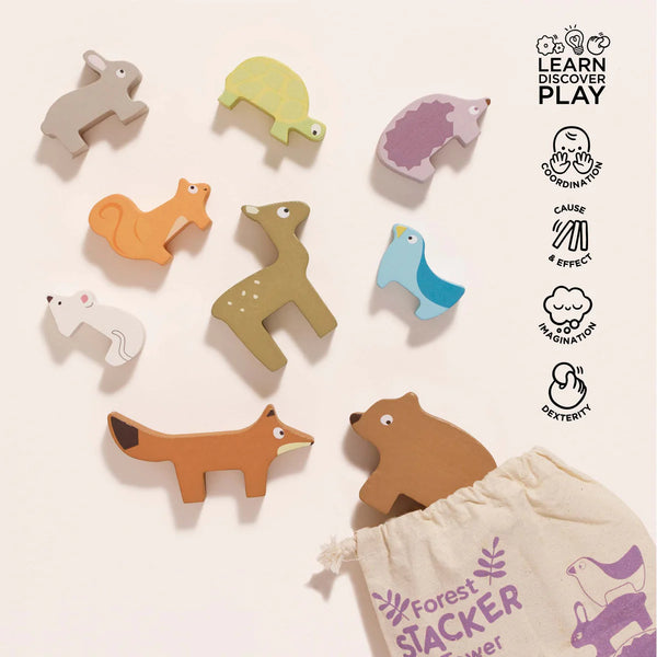 Woodland Stacking Forest Animals: Stacker Tower and Bag - Le Toy Van