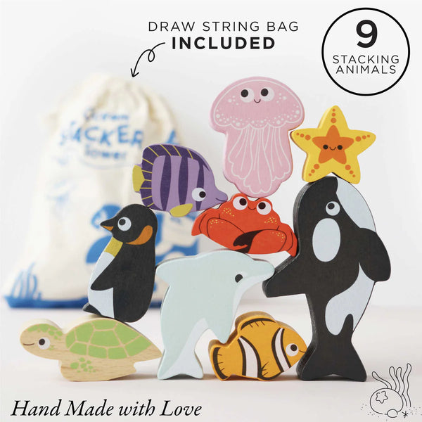 Ocean Life Stacking Animals: Stacker Tower and Bag - Ages 18mths+