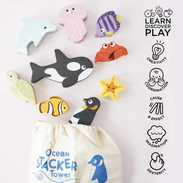 Ocean Life Stacking Animals: Stacker Tower and Bag - Ages 18mths+