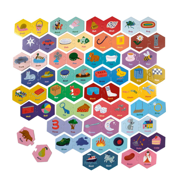 Rhyming Words Hexagonal Puzzle Pairs - Ages 3+