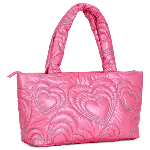 IS: Pink Shining Heart Puffy Overnight Bag - Ages 6+