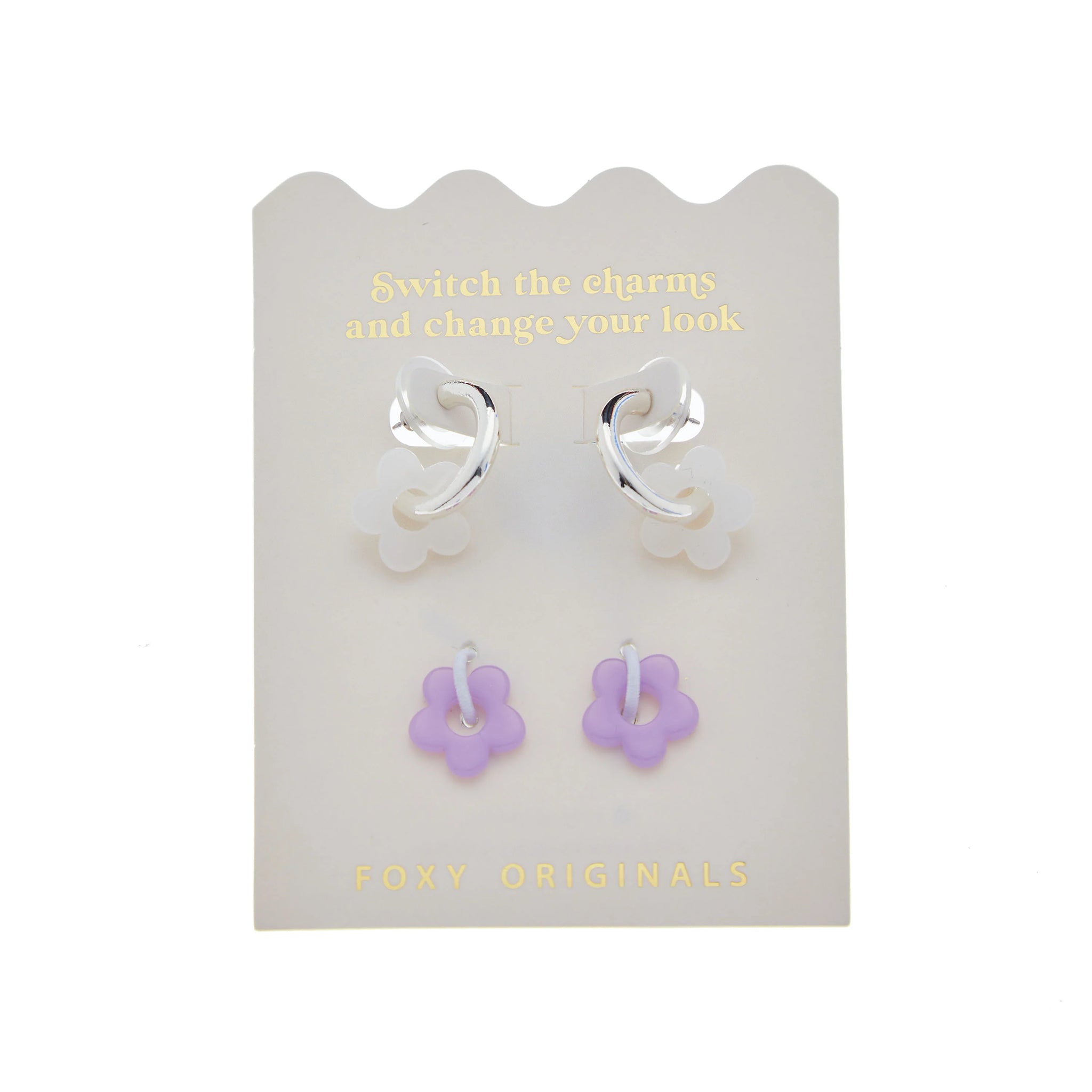 Earrings: Purple & White Flower - Gold or Silver