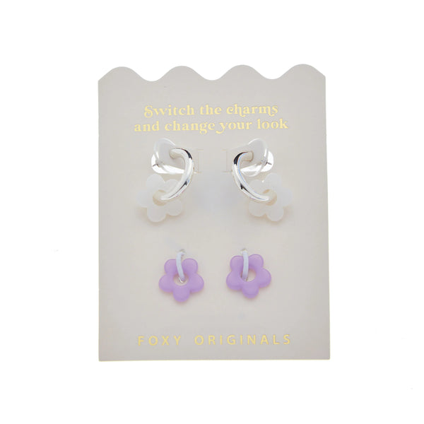 Earrings: Purple & White Flower - Gold or Silver