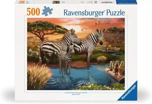 500 Piece Puzzle: Zebras At The Waterhole - Ages 12+