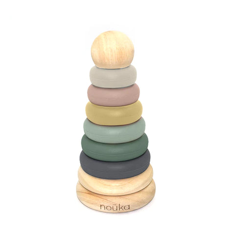 Nouka: Wood and Silicone Stacker Storm Tower - Ages 6mths+